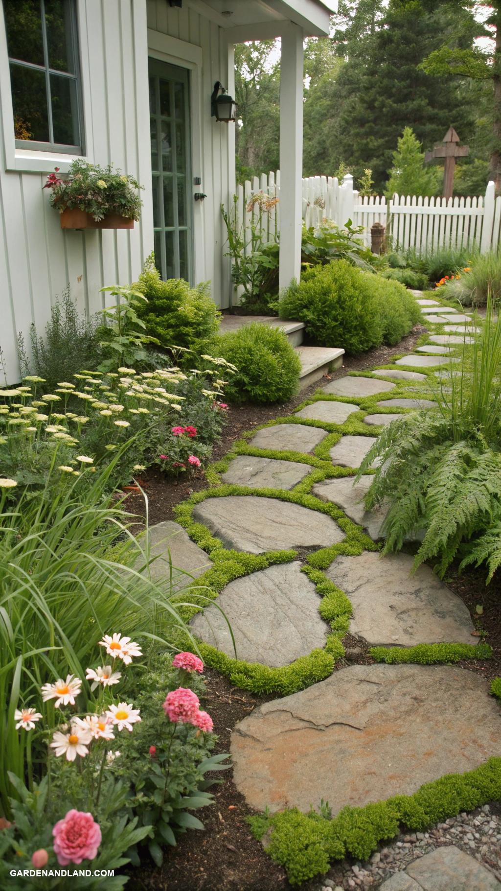 front yard walkway ideas Stepping stones with moss accents