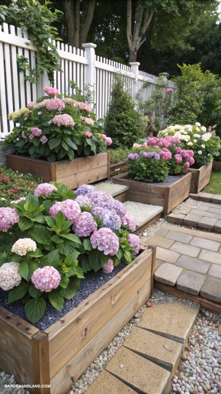 hydrangea landscaping ideas Hydrangeas in raised beds for elevation