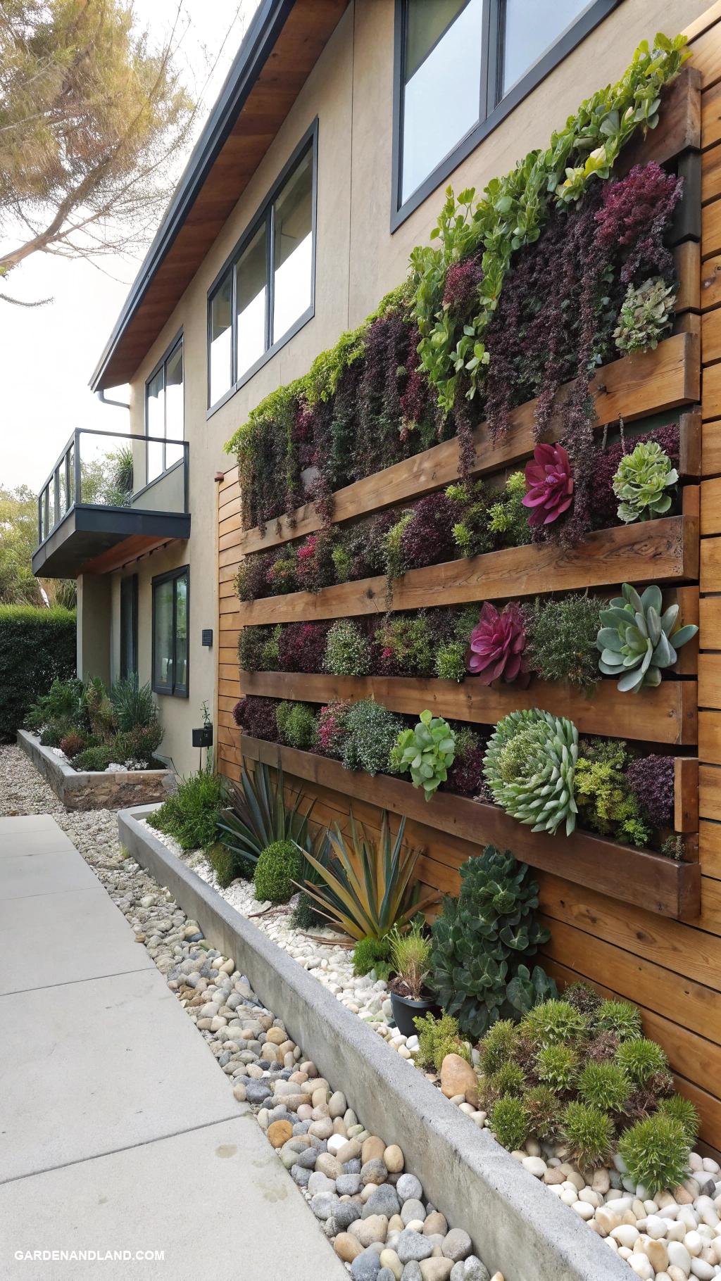 landscaping against house Vertical garden wall with succulent plants