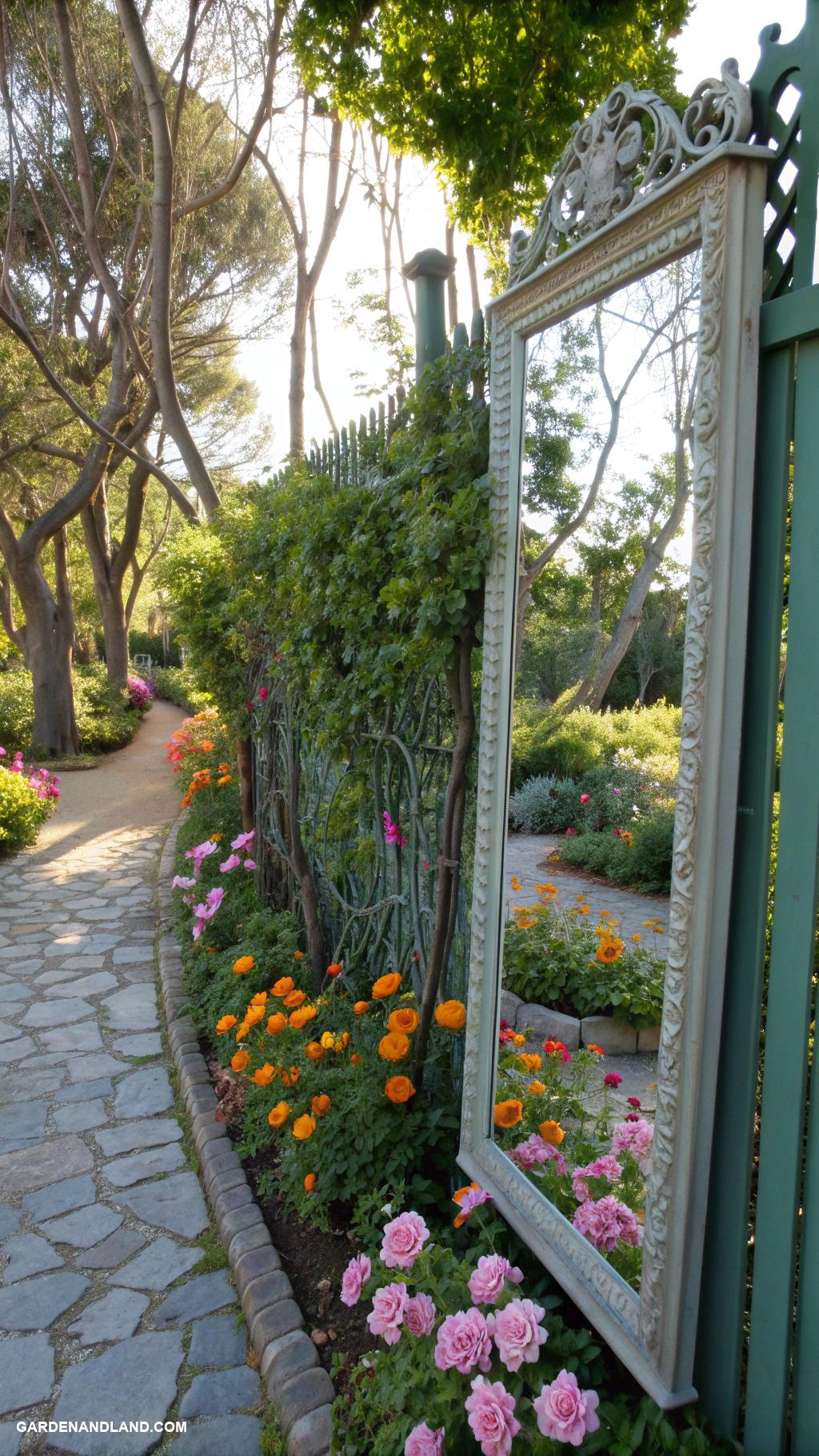 landscaping along fence Garden mirrors to reflect space and light