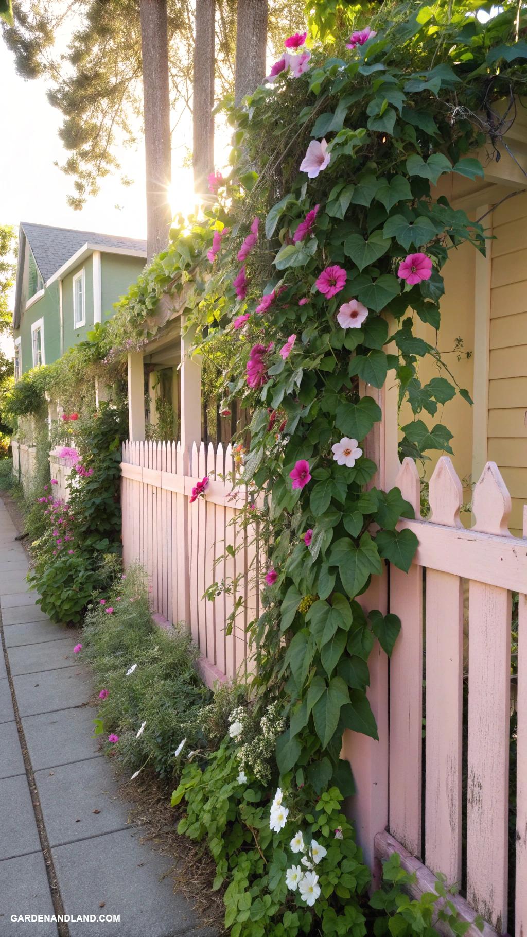landscaping along fence Vertical garden with climbing plants