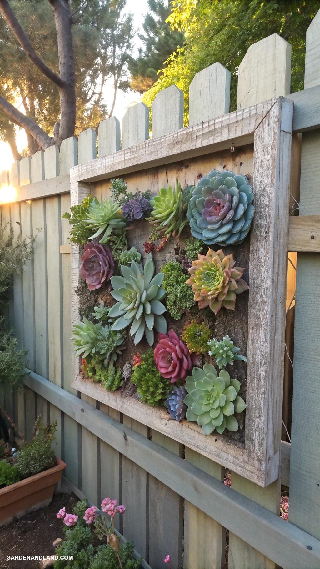 landscaping along fence Wall mounted succulent displays for texture