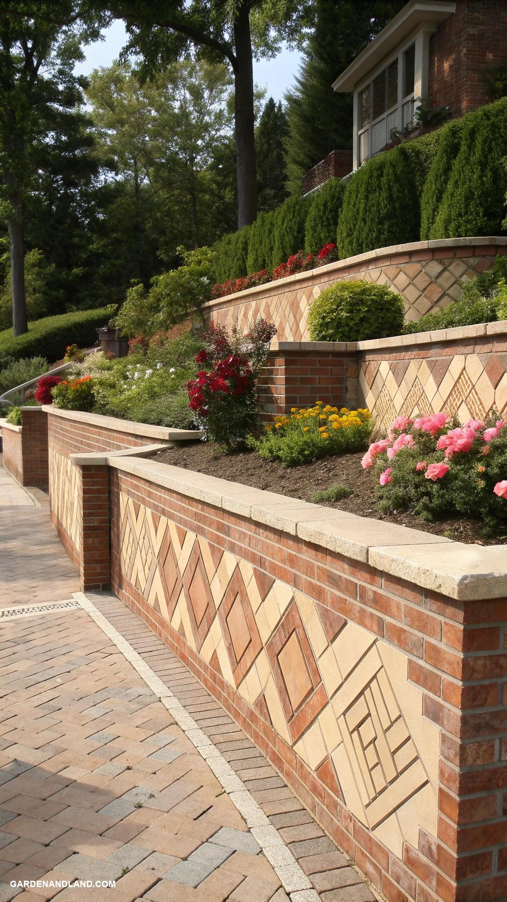 landscaping retaining walls Brick patterns for geometric appeal