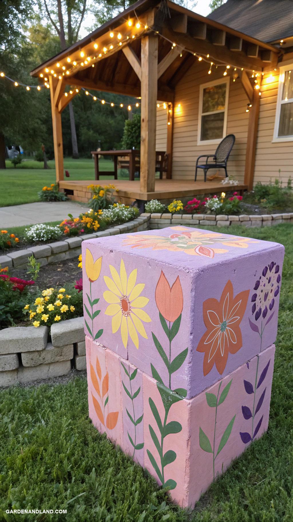 landscaping retaining walls Cinder blocks with vibrant paint