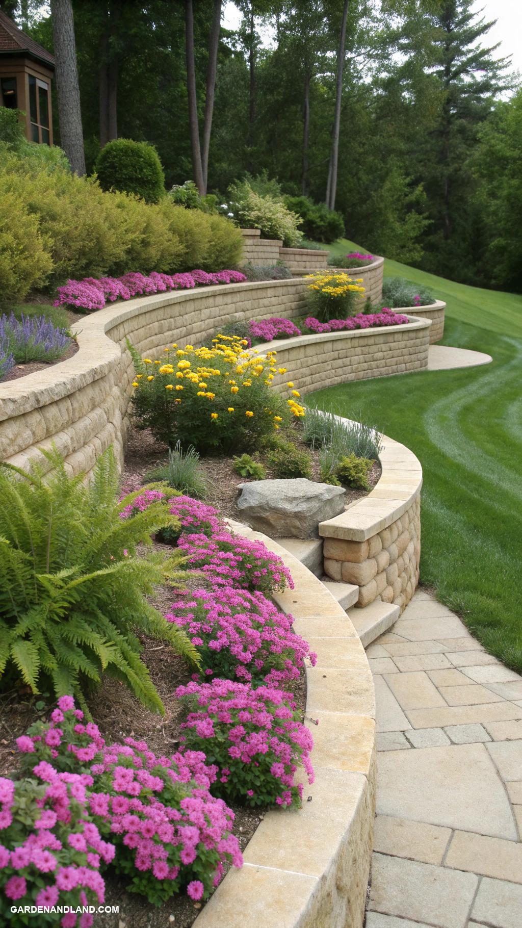 landscaping retaining walls Curved walls for soft garden lines