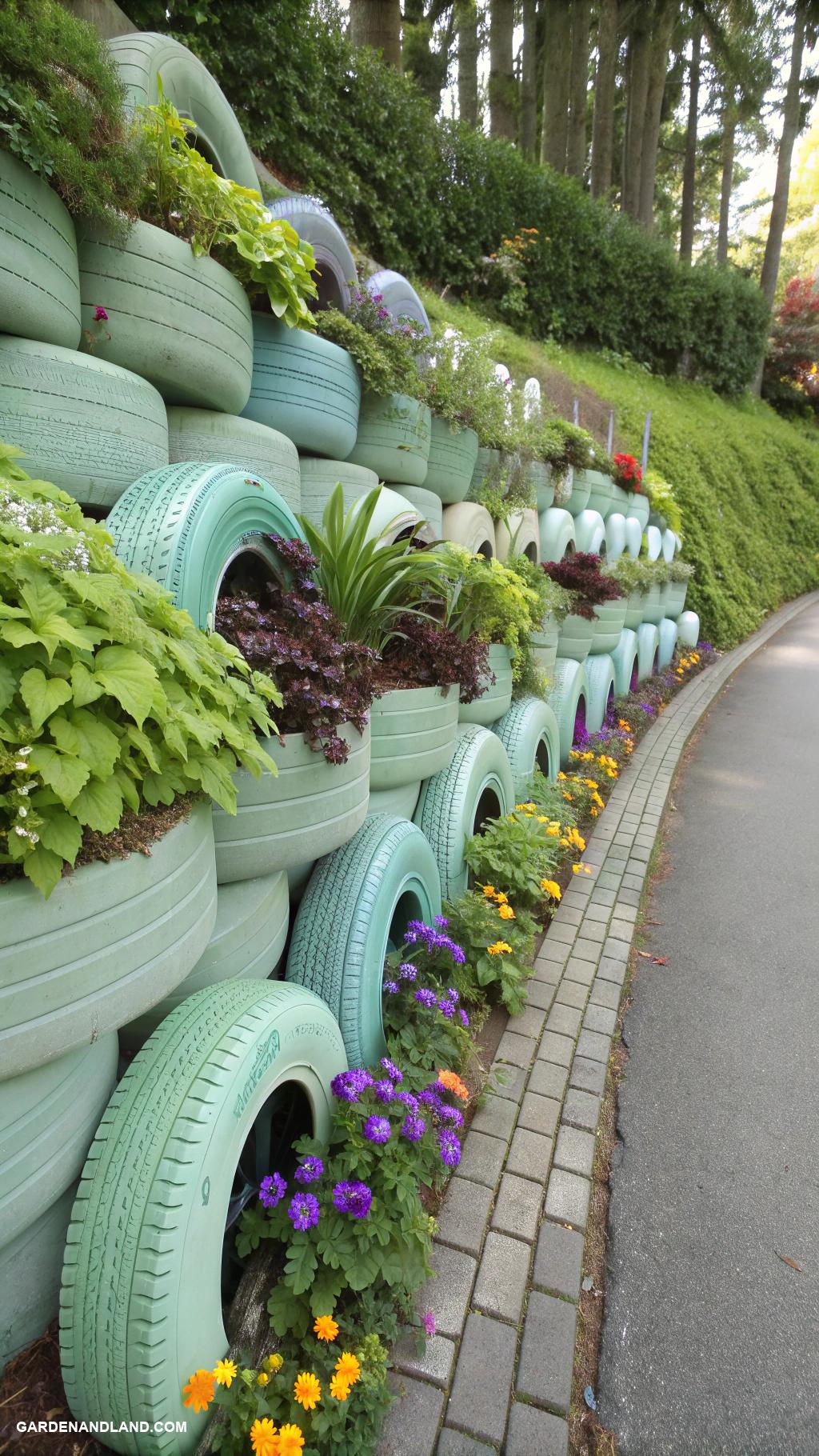 landscaping retaining walls Eco friendly tire wall landscaping