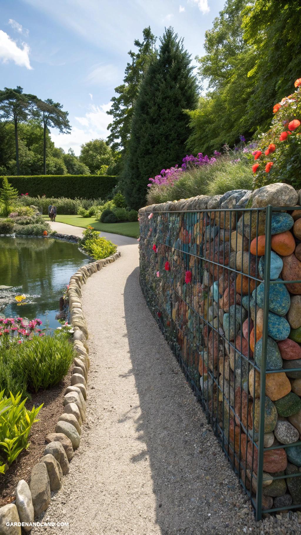 landscaping retaining walls Gabion walls filled with colorful stones
