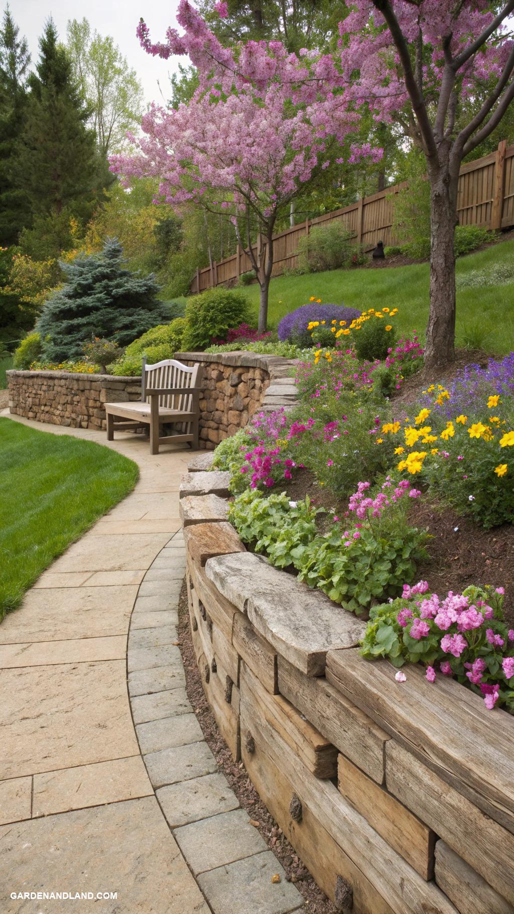 landscaping retaining walls Reclaimed wood for rustic charm