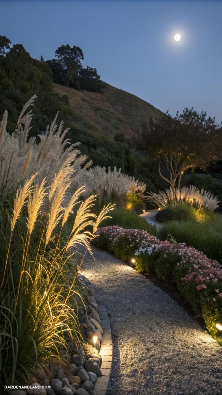 landscaping with ornamental grasses Illuminated grasses for nighttime garden charm