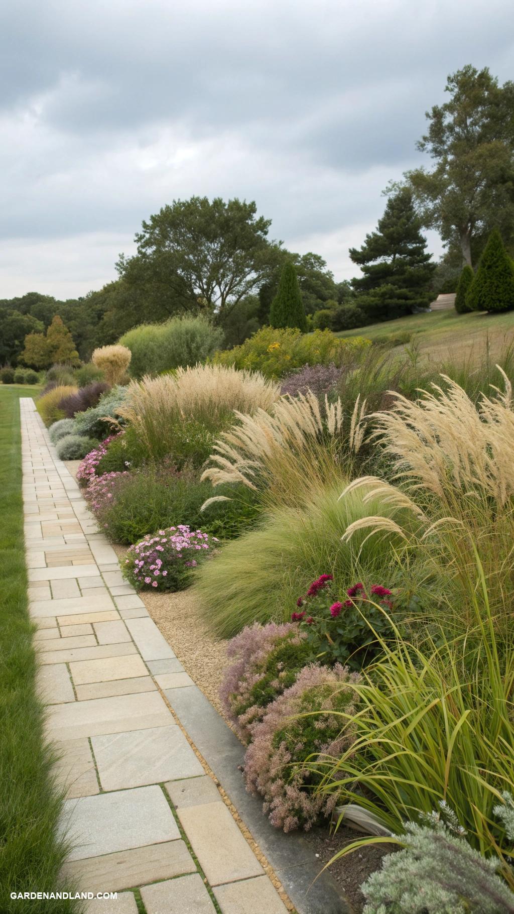 landscaping with ornamental grasses Layered grass plantings for dynamic depth