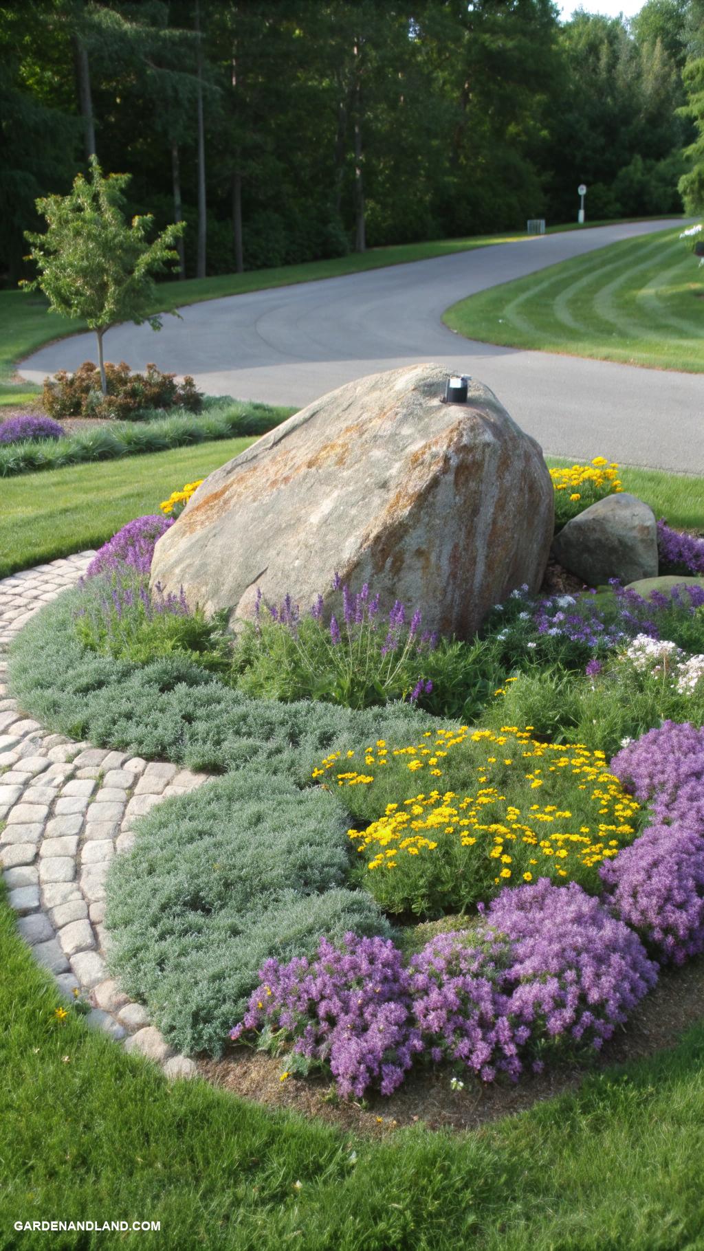landscaping with rocks Boulder focal point in garden