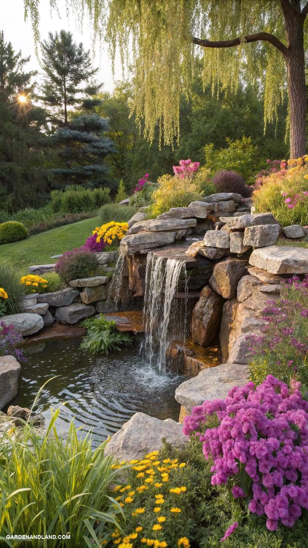 landscaping with rocks Cascading stone waterfall feature
