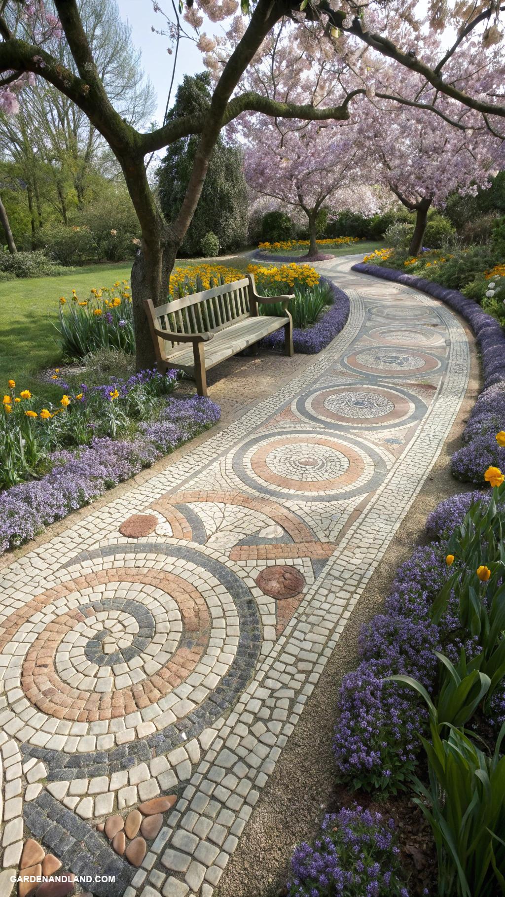 landscaping with rocks Pebble mosaic designs on walkways