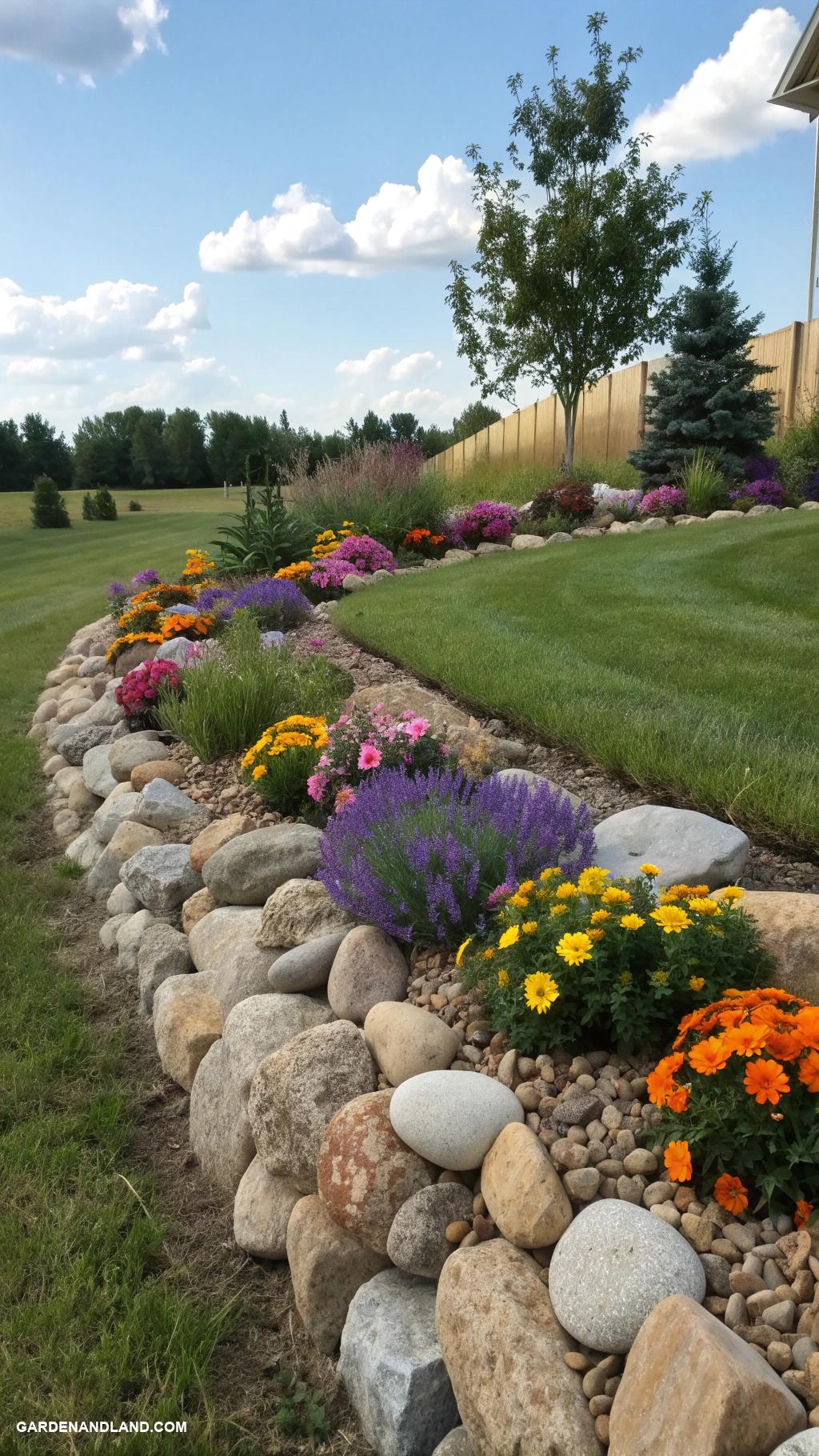 landscaping with rocks Rock border outlining flower beds