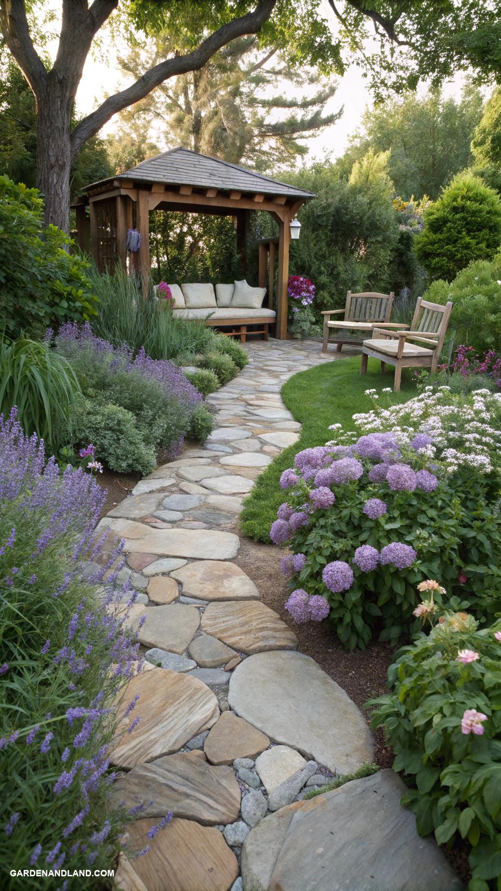 landscaping with rocks Rock path leading to seating area