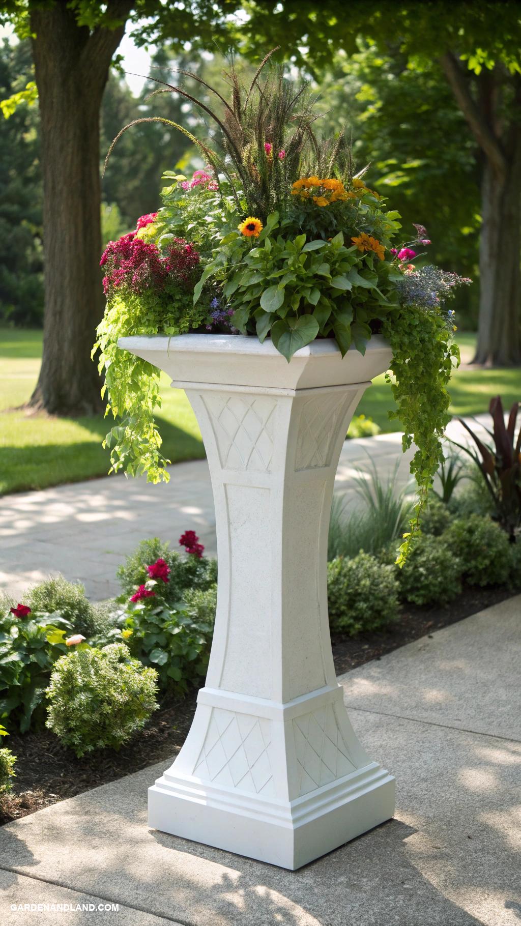 modern white planter ideas Elegant pedestal planters for dramatic heights