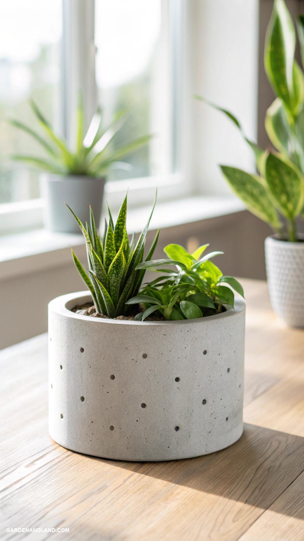 modern white planter ideas Minimalist concrete planters with drainage holes
