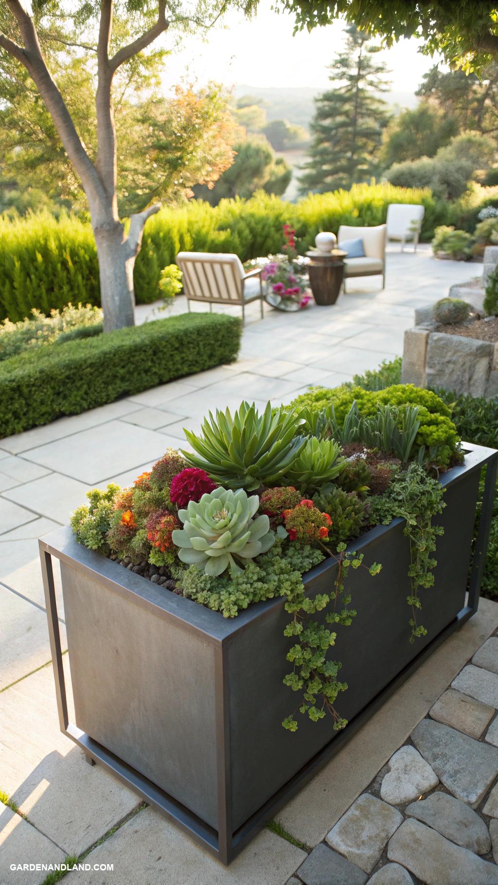 modern white planter ideas Square planter boxes with metal trim