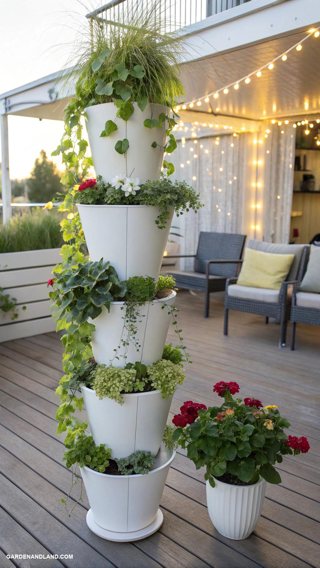modern white planter ideas Stacked planter towers for vertical gardens
