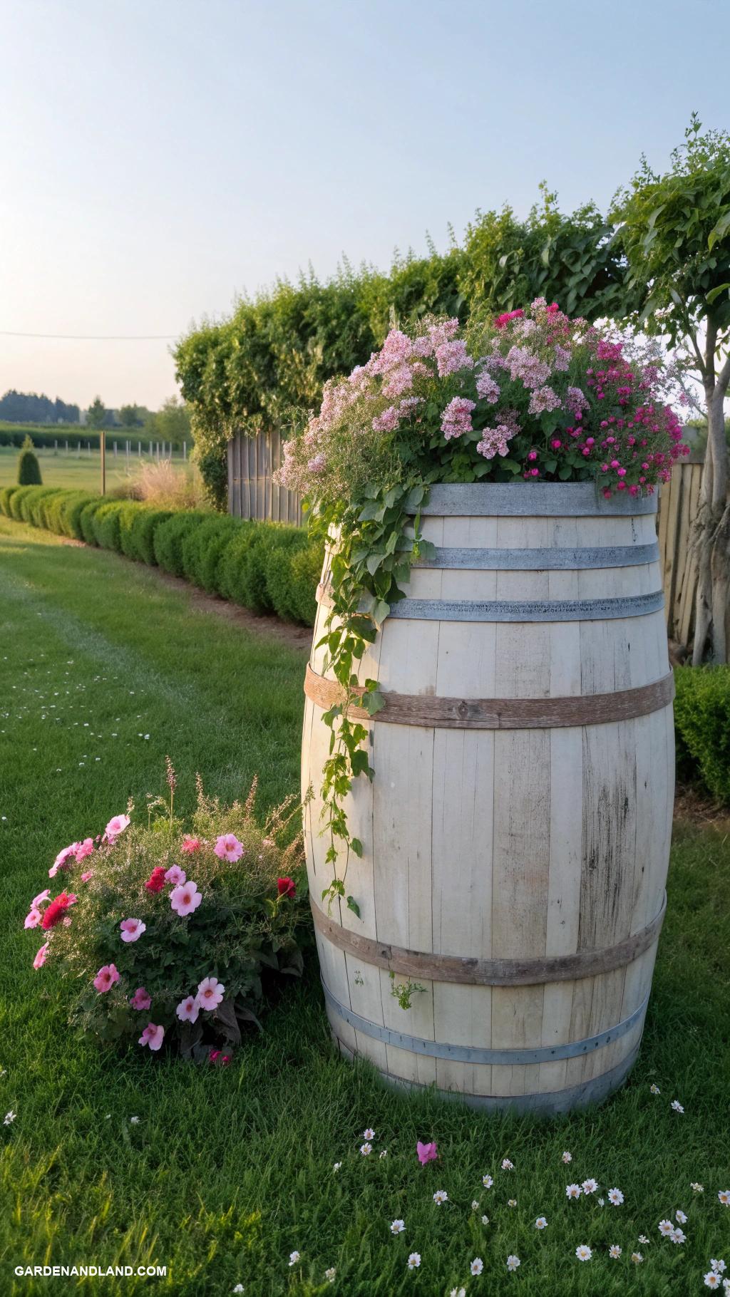 modern white planter ideas Whitewashed wooden barrels for rustic charm