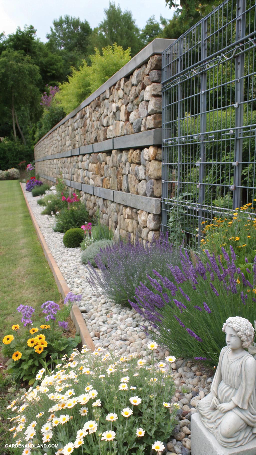 privacy fence ideas Gabion wall filled with local stones