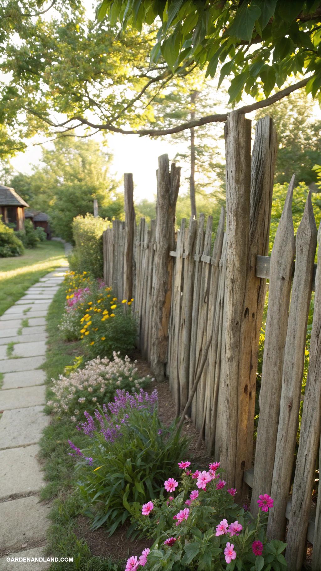 privacy fence ideas Rustic fence with driftwood pieces