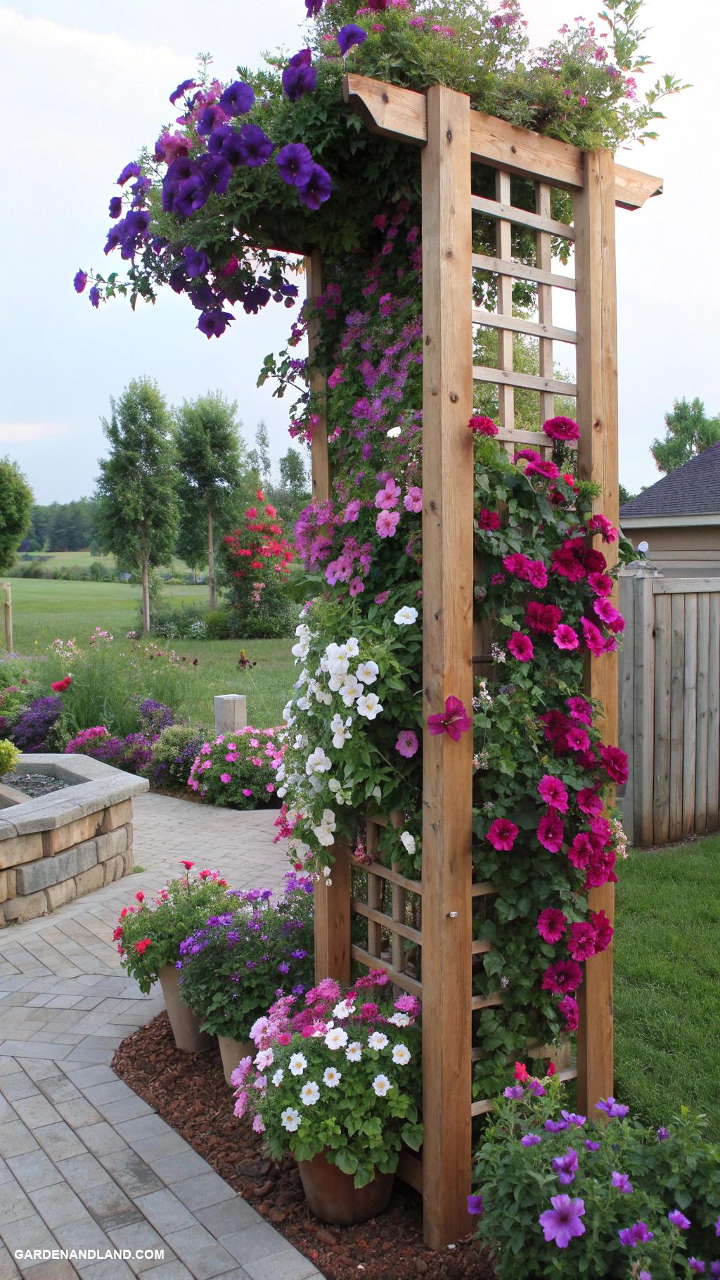 privacy fence ideas Trellis with flowering vines for shade