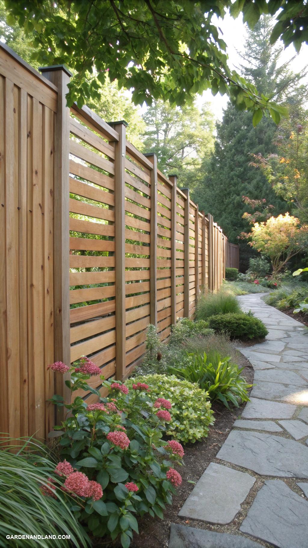 privacy fence ideas Vertical wooden slats with gaps