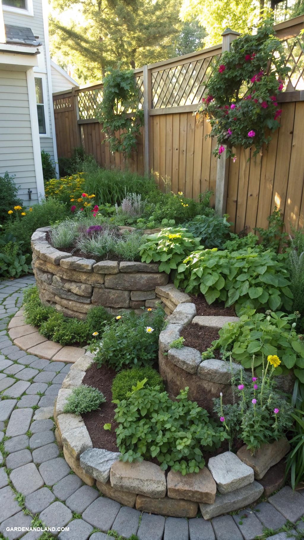 side of house landscaping Herb spiral for culinary plants