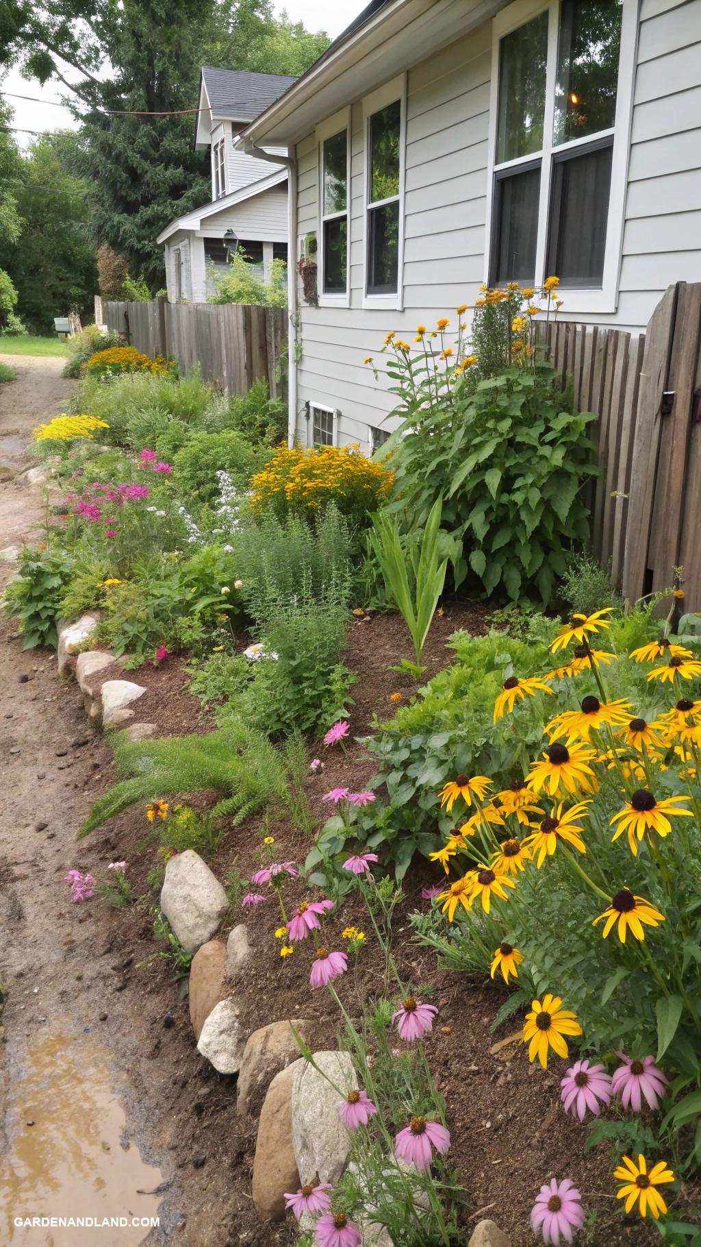 side of house landscaping Rain garden to manage stormwater efficiently