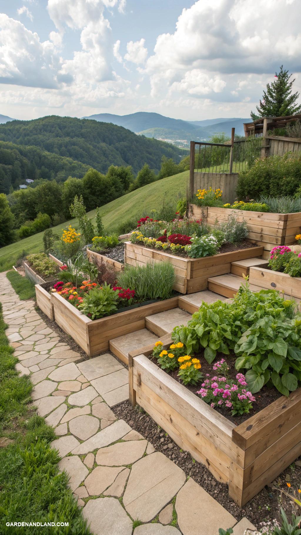 sloped backyard ideas Horizontal garden beds for easy access