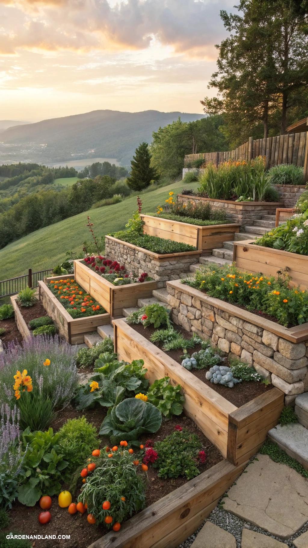 sloped backyard ideas Terraced vegetable garden for efficient space use