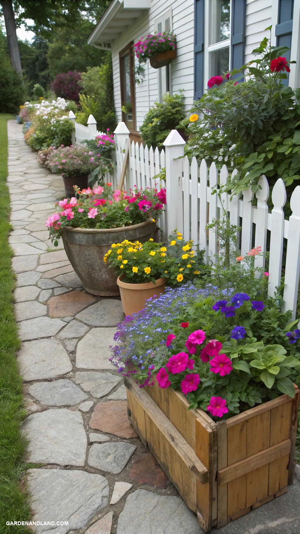 small front yard gardens Colorful flowering container display