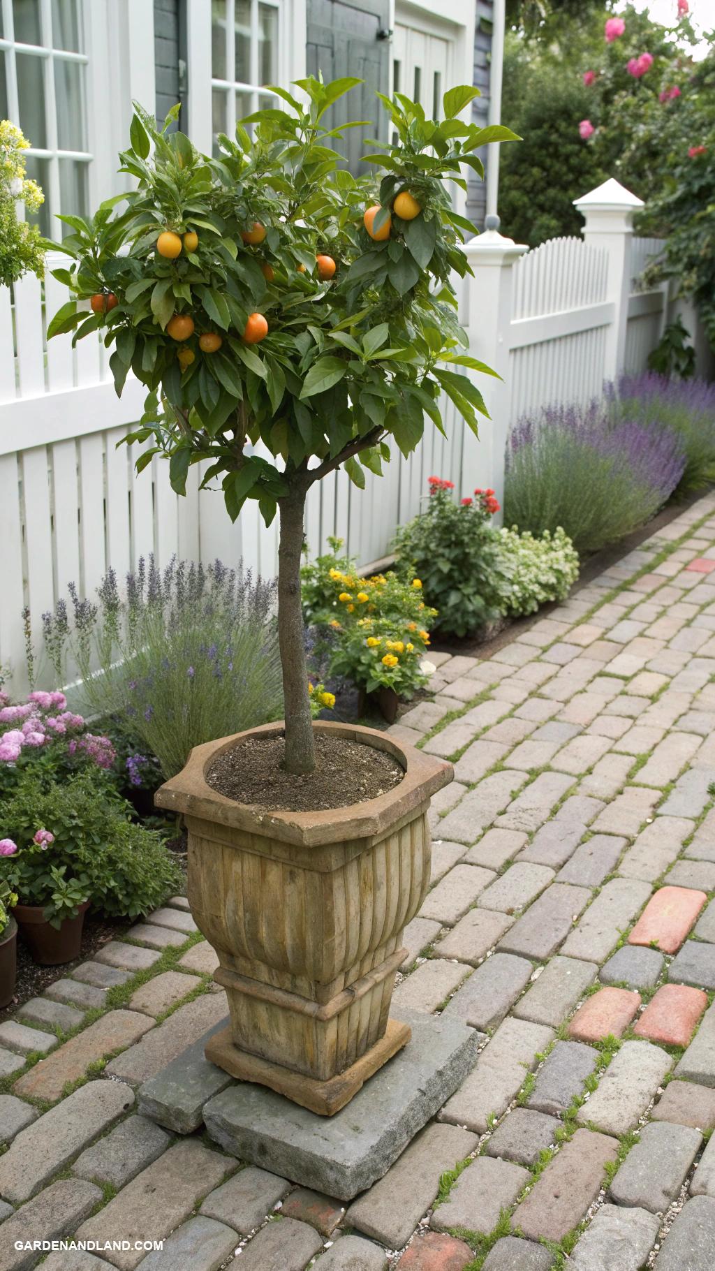small front yard gardens Potted fruit trees for small spaces