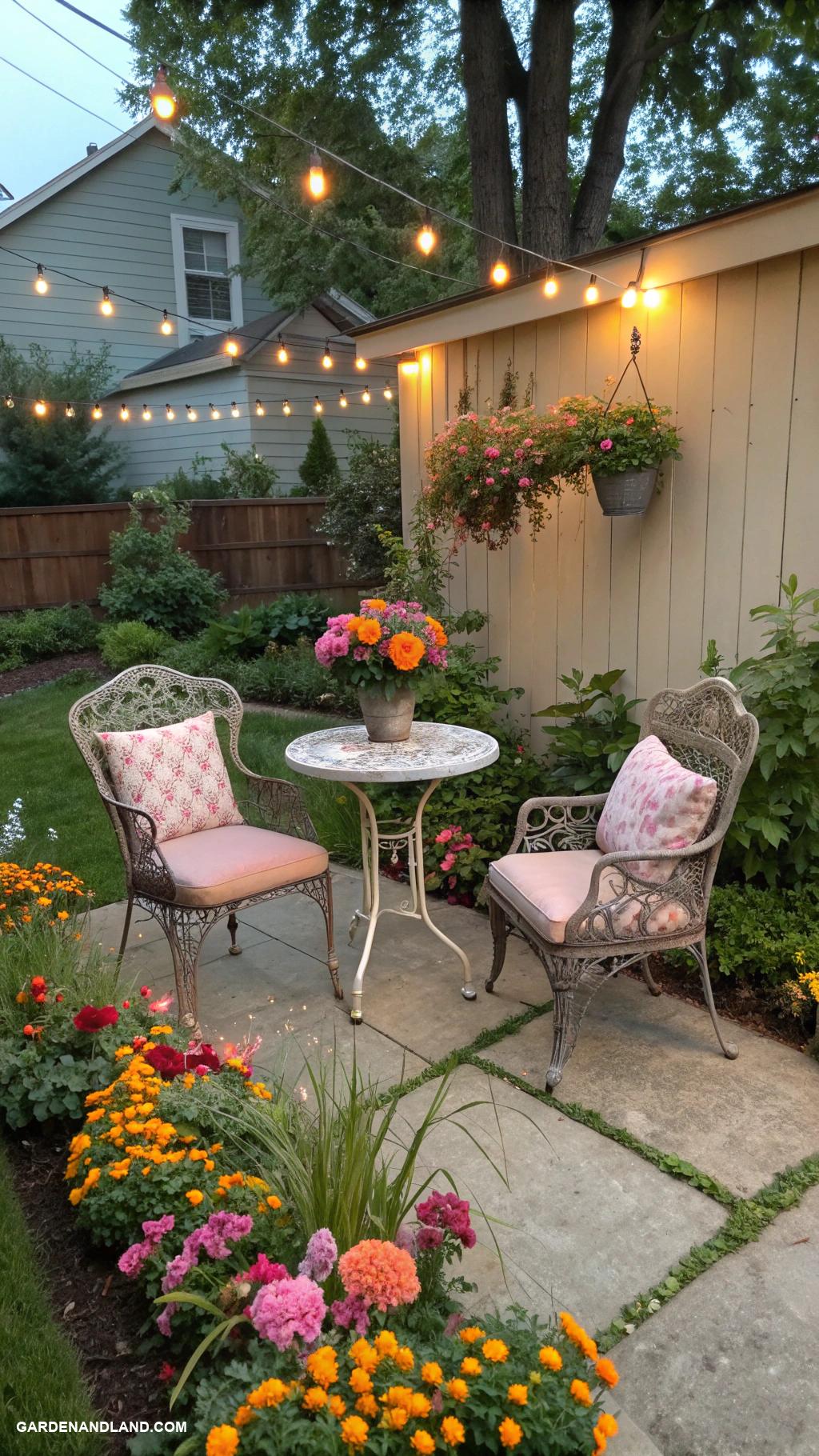 small front yard ideas Compact seating area with outdoor lights