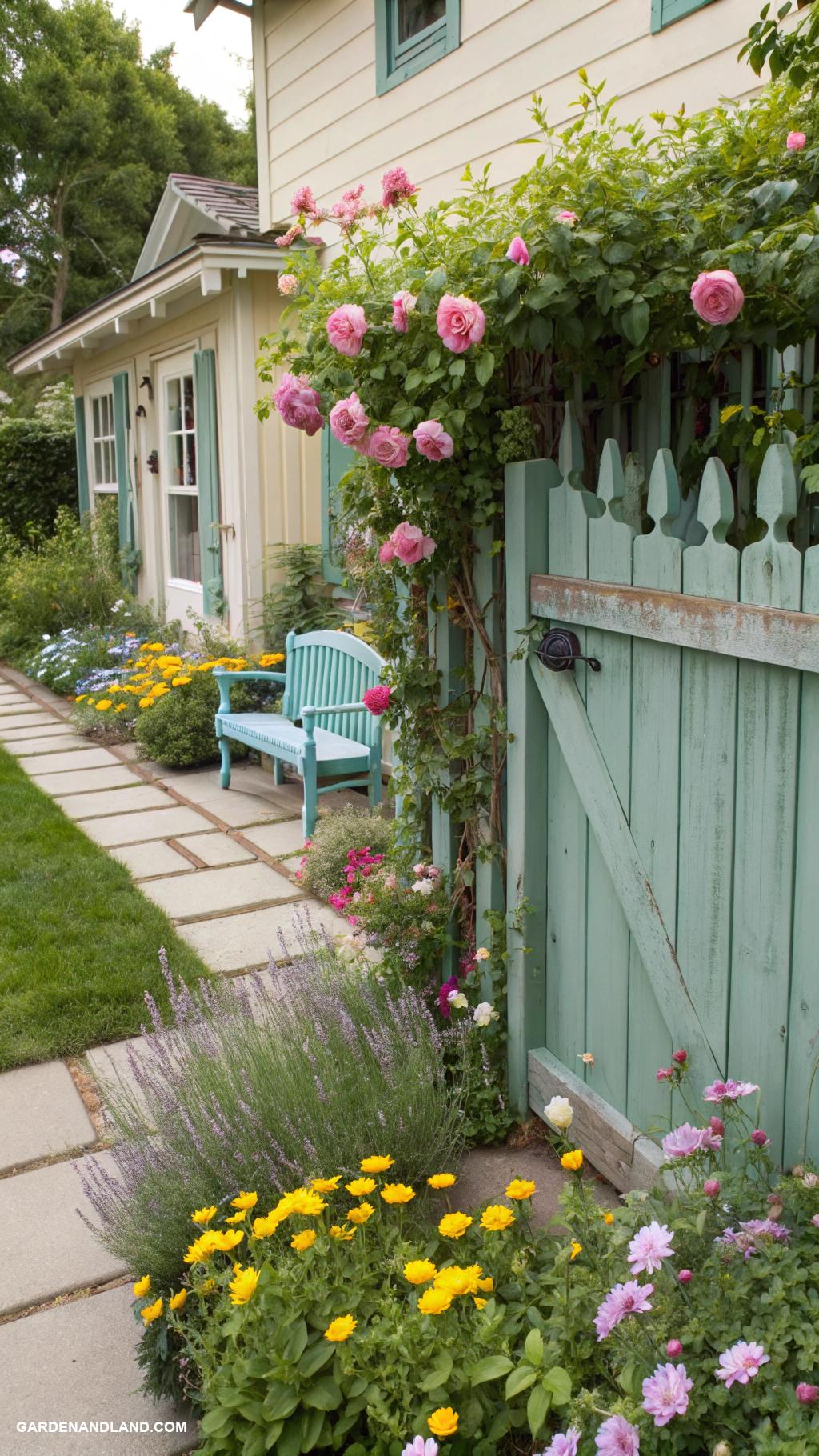 small front yard ideas Horizontal fence with climbing vines