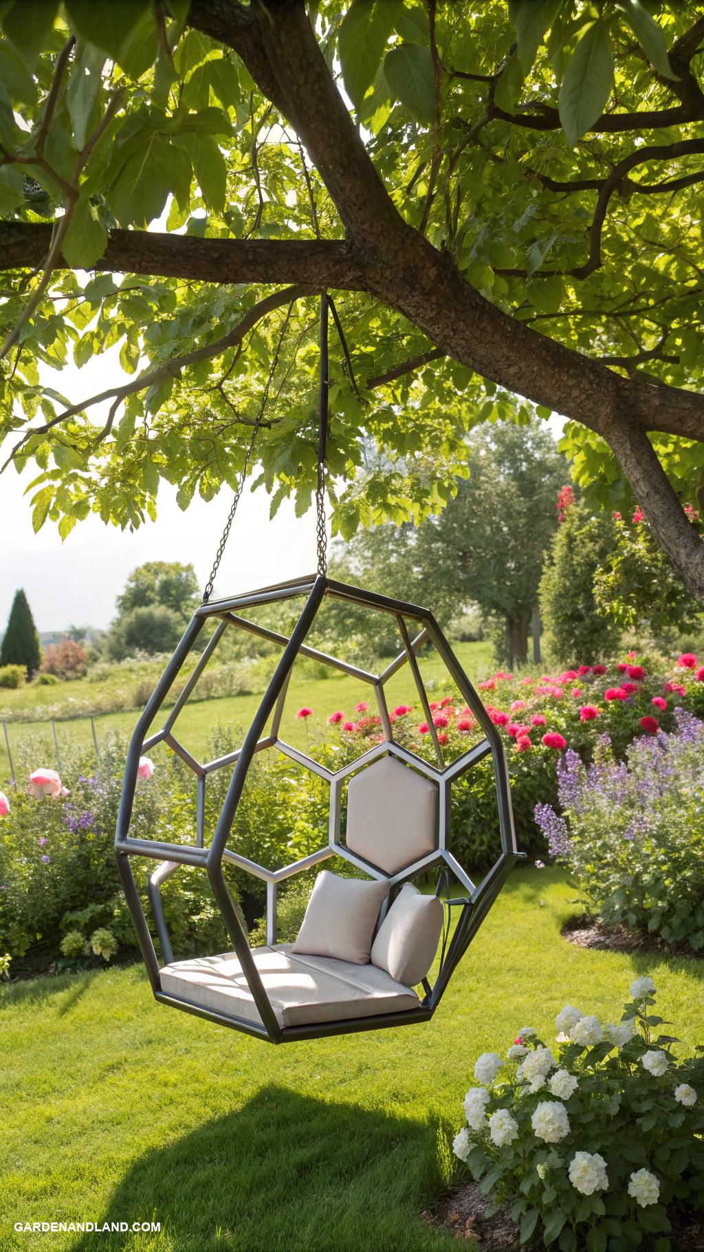tree swing ideas Geometric swing with metal frame design