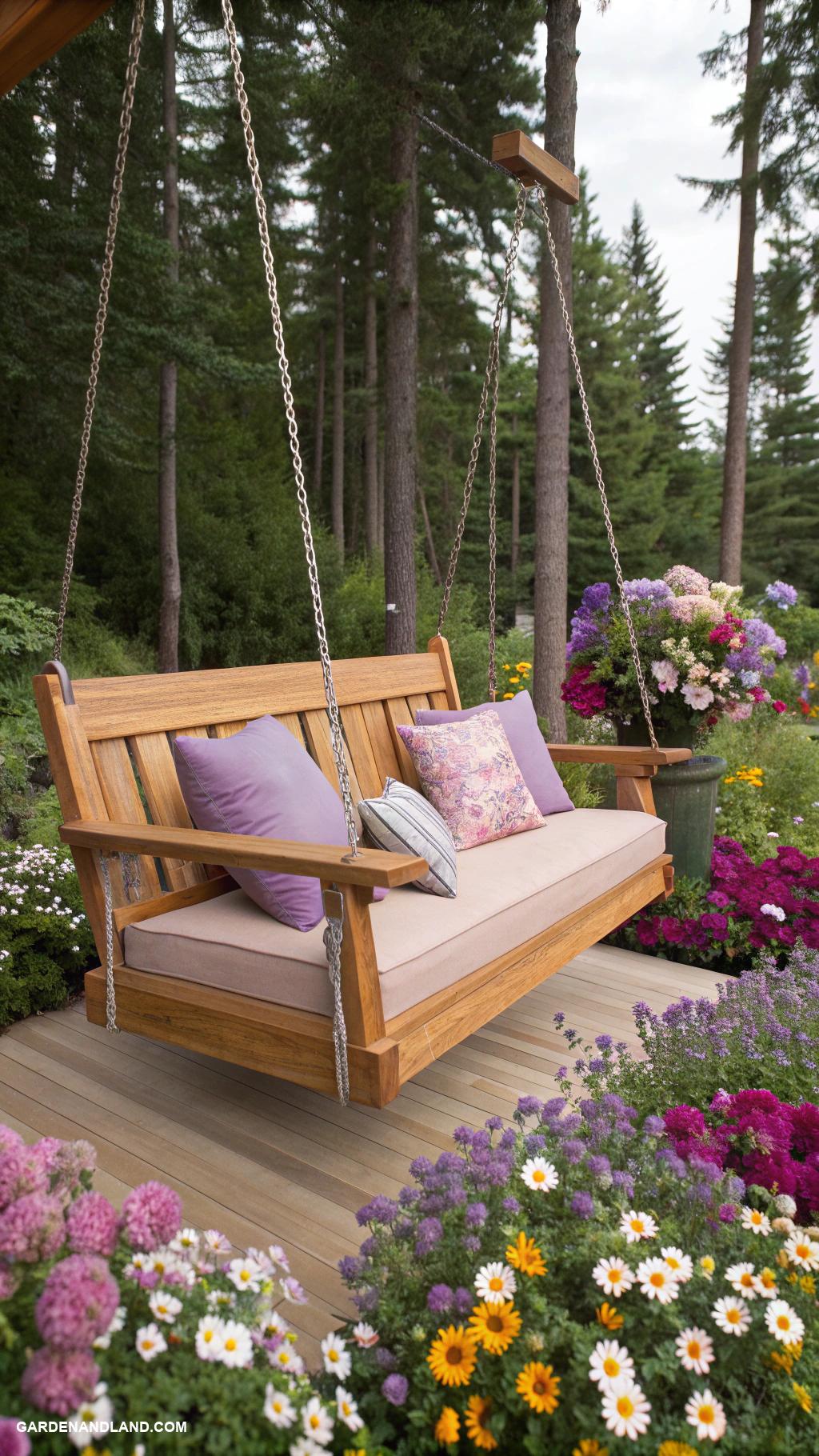 tree swing ideas Suspended wooden bench for family fun