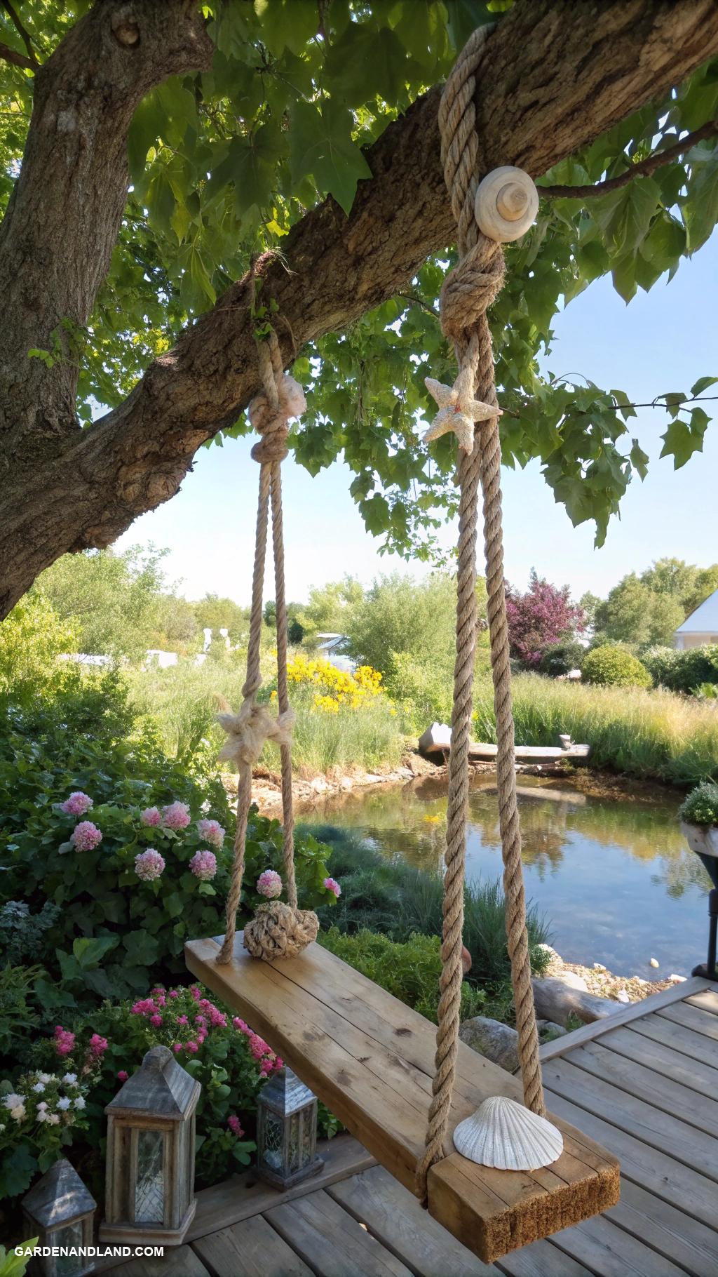 tree swing ideas Tree branch swing with nautical theme