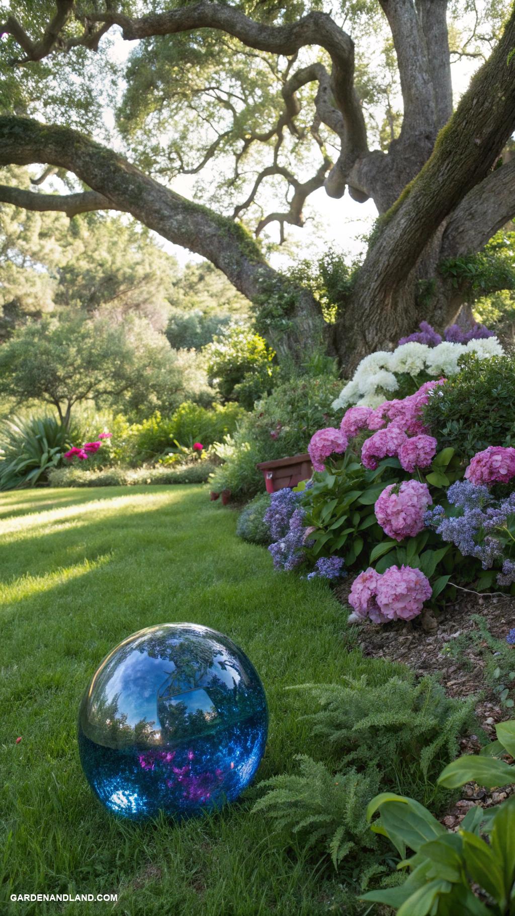 under tree landscaping ideas Gazing balls for whimsical reflections