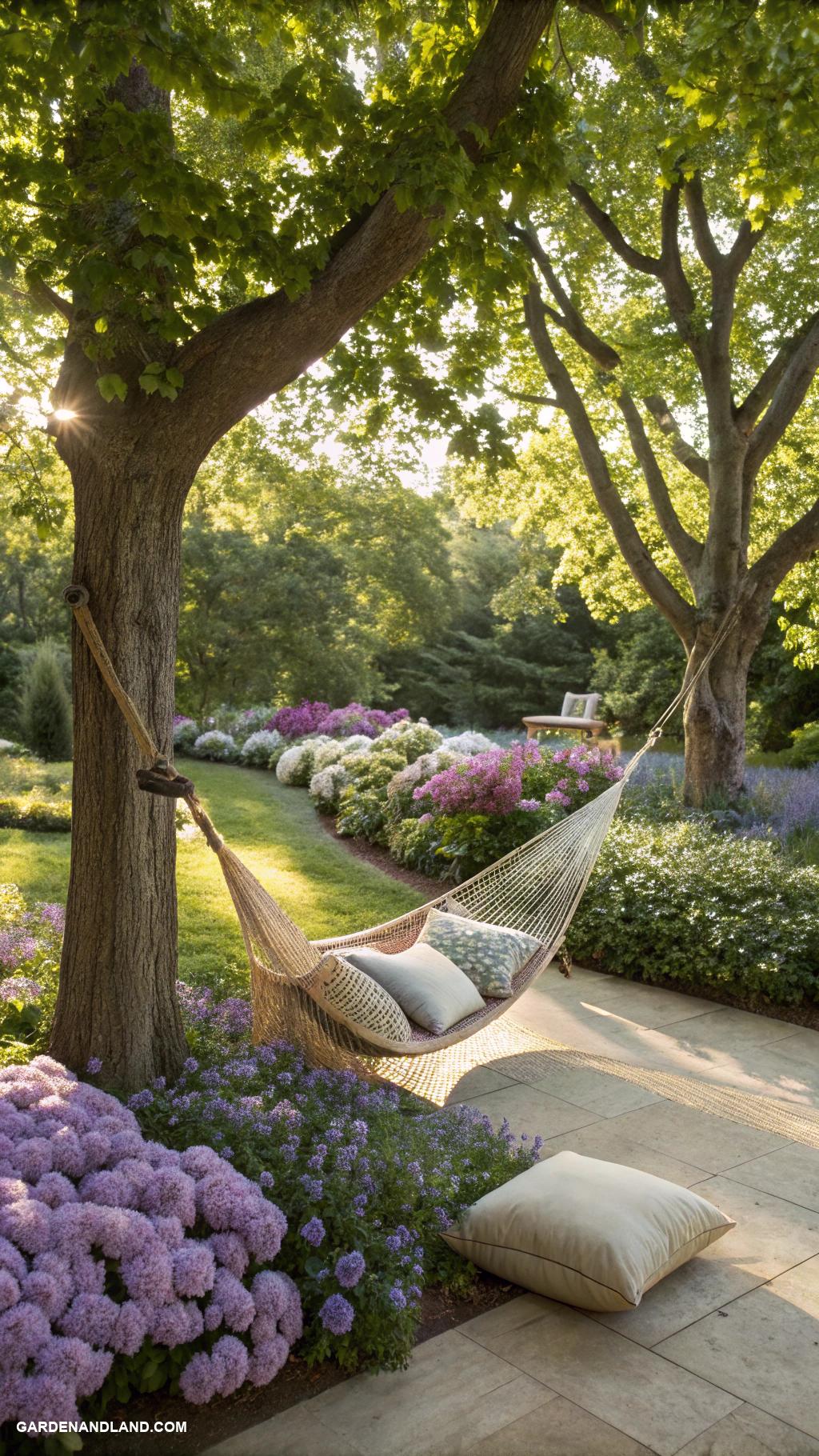 under tree landscaping ideas Hammock lounge area under tree canopy