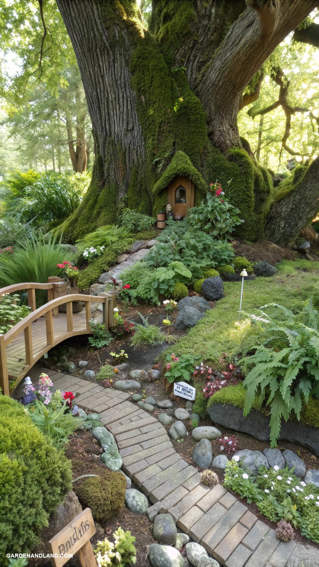 under tree landscaping ideas Miniature fairy garden with tiny figurines