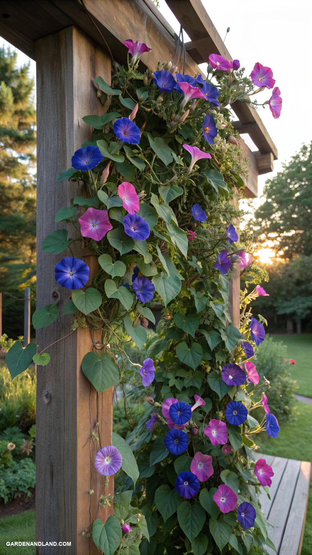 wall climbing plants Colorful morning glories for morning sun