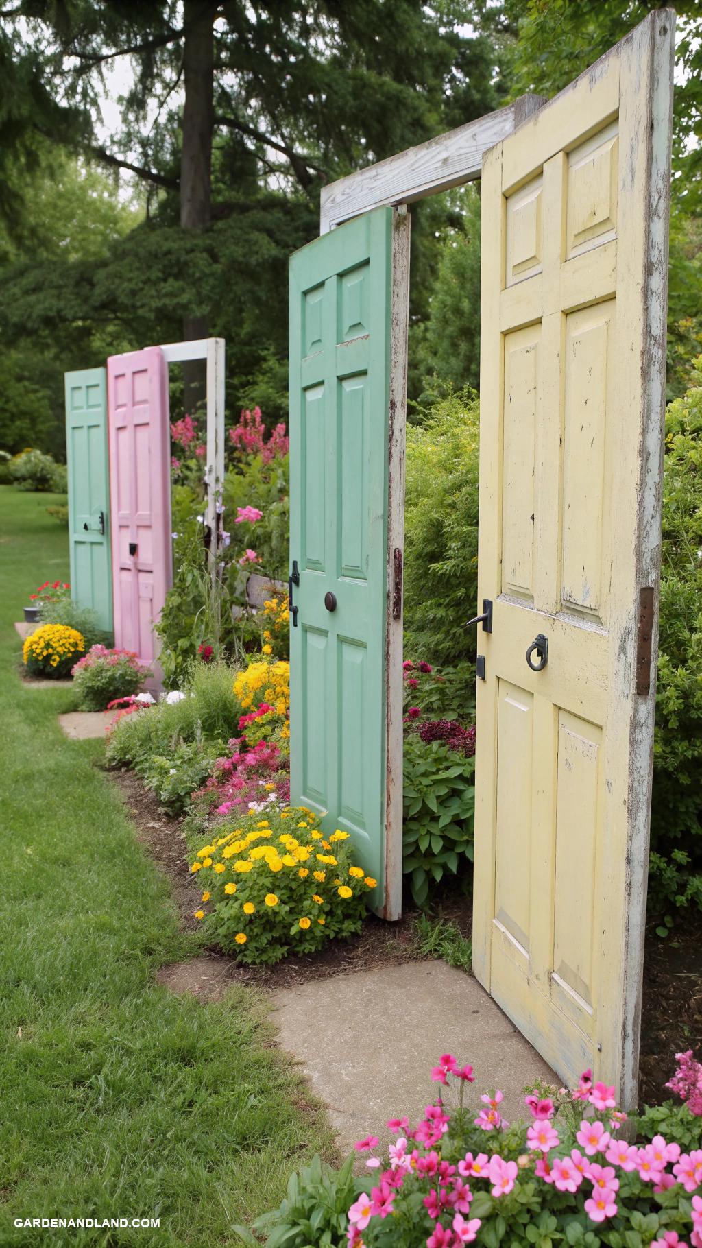 cheap fence Repurposed doors creating quirky boundaries