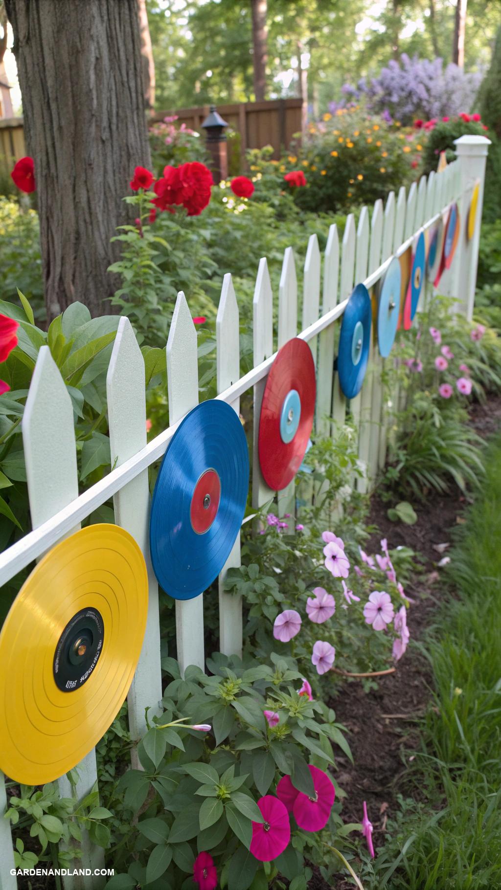cheap fence Vinyl records strung for musical charm