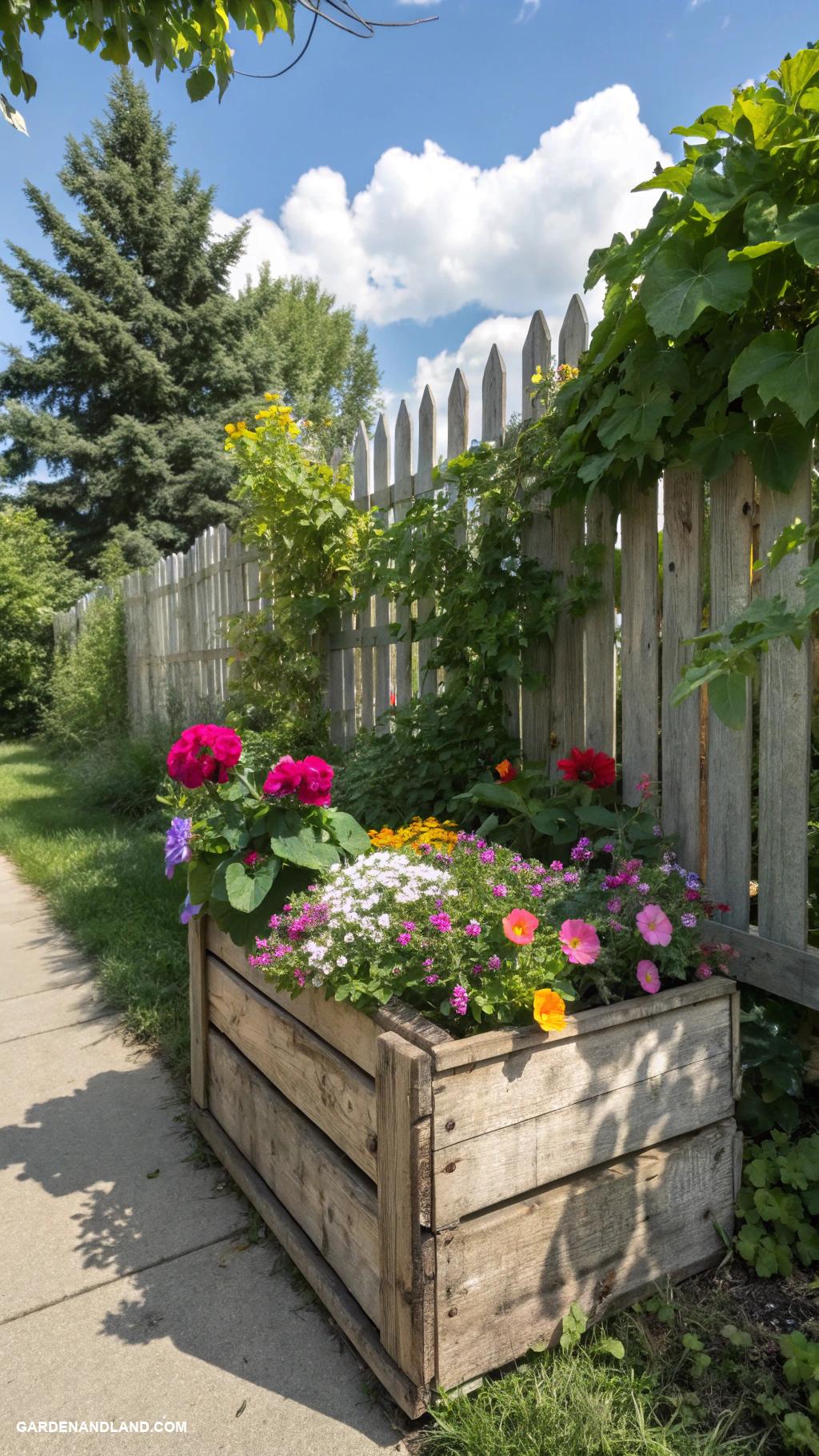 cheap fence Wooden crates for a unique border