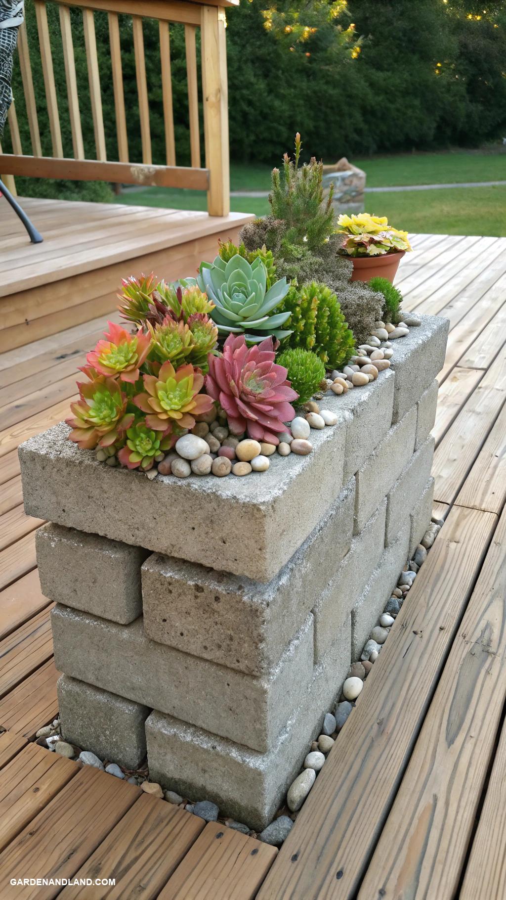 deck skirting ideas cheap Cinder blocks with succulents on top