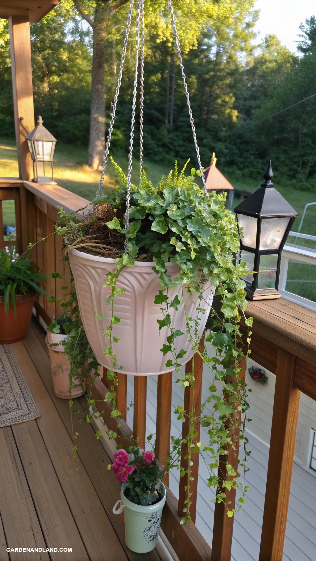 deck skirting ideas cheap Hanging planters with trailing vines