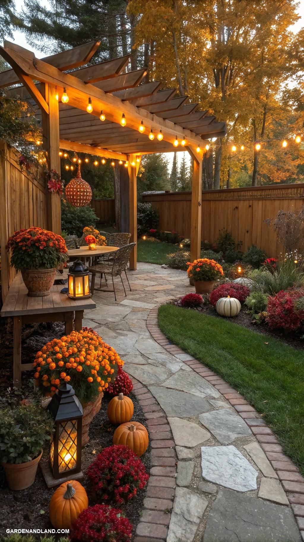 fall backyard ideas Autumnal fairy lights for evening ambiance