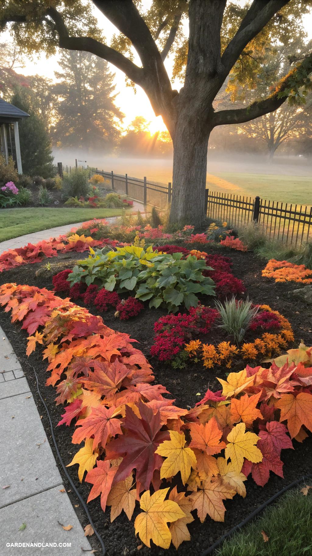 fall backyard ideas Colorful leaf themed garden beds